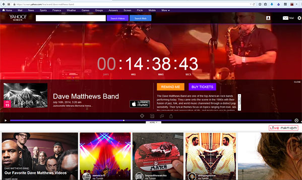Yahoo! Live, 1 живой концерт в прямом эфире 365 дней в году