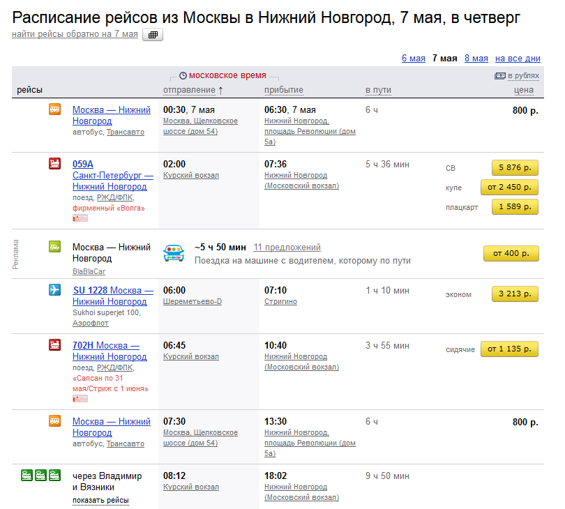 Виджет BlaBlaCar в Яндекс.Расписаниях